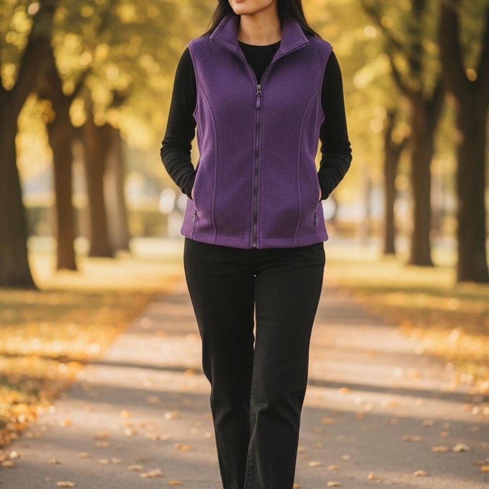 Eddie Bauer Fleece Vest Womens Large Purple Full Zip Sleeveless Jacket